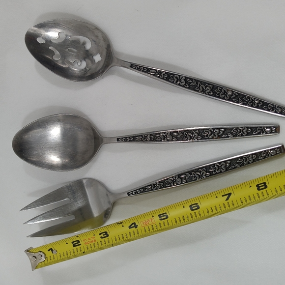 Designer Made In Japan Stainless Steel 3 Piece Serving Utensils Floral Pattern - Picture 3 of 6